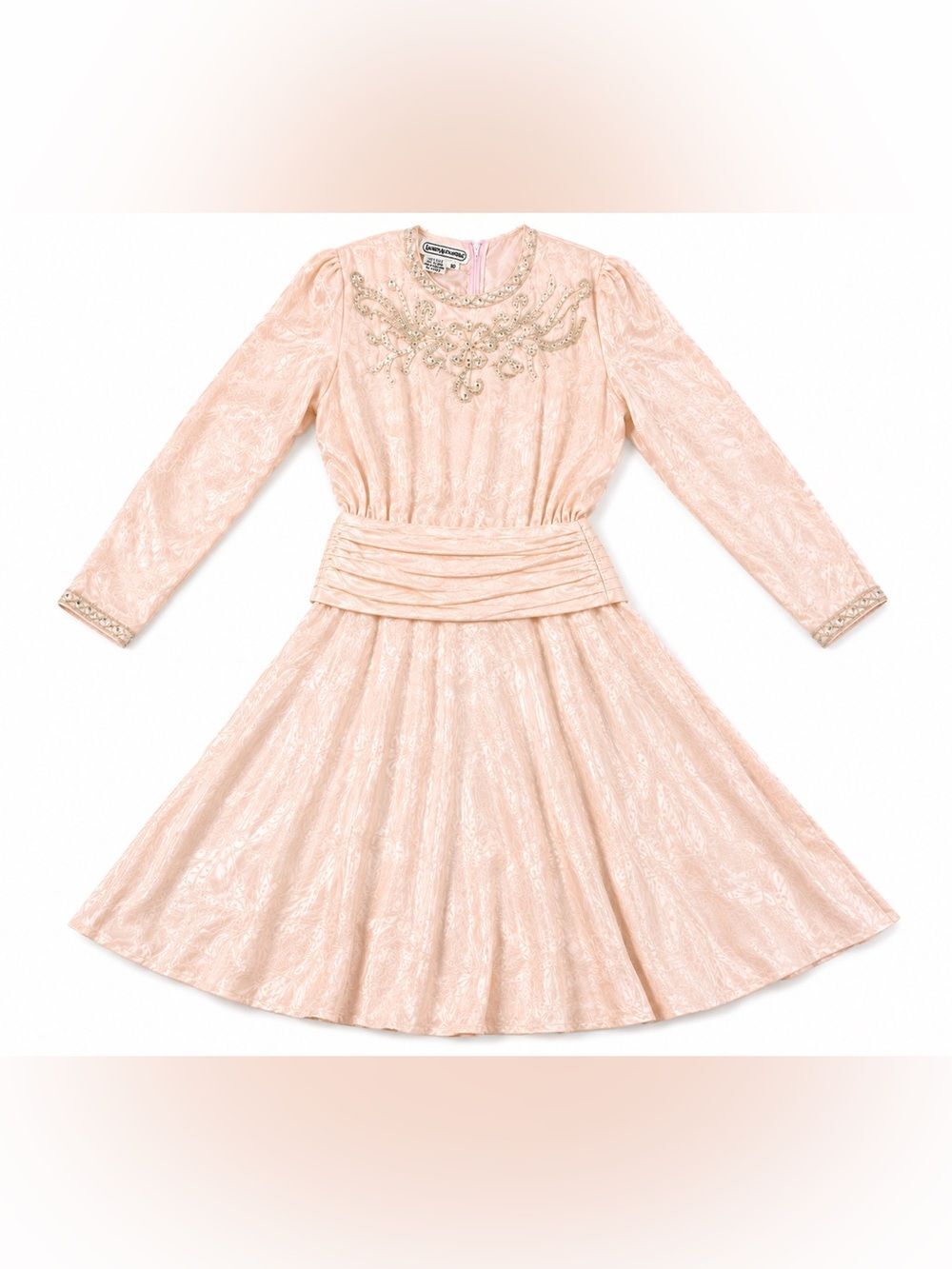 Lauren Alexandra Vintage 100% Silk Beaded Pink Formal Midi Dress Women’s Size 10